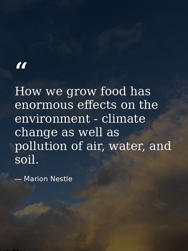 How we grow food has enormous effects on the environment - climate change as well as pollution of air, water, and soil. — Marion Nestle