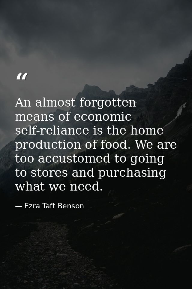 An almost forgotten means of economic self-reliance is the home production of food. We are too accustomed to going to st — Ezra Taft Benson