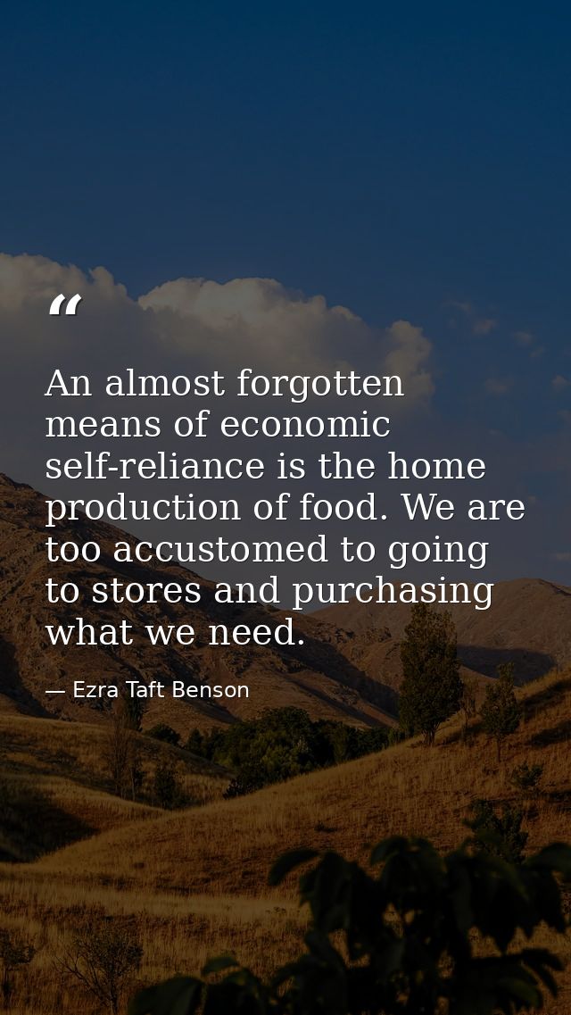 An almost forgotten means of economic self-reliance is the home production of food. We are too accustomed to going to st — Ezra Taft Benson
