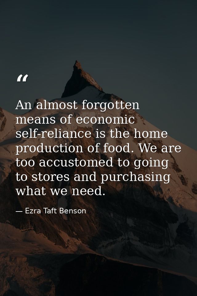 An almost forgotten means of economic self-reliance is the home production of food. We are too accustomed to going to st — Ezra Taft Benson