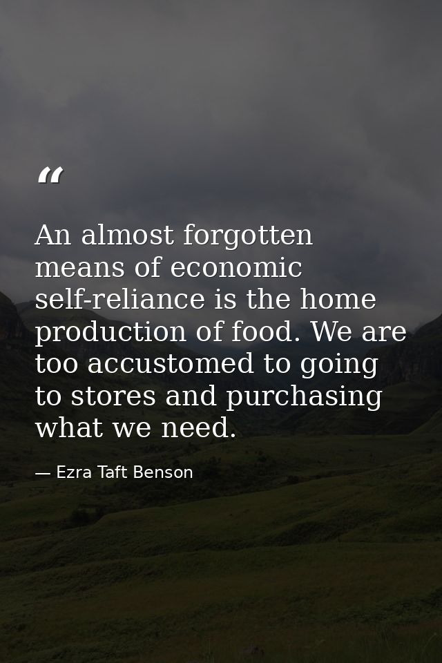 An almost forgotten means of economic self-reliance is the home production of food. We are too accustomed to going to st — Ezra Taft Benson