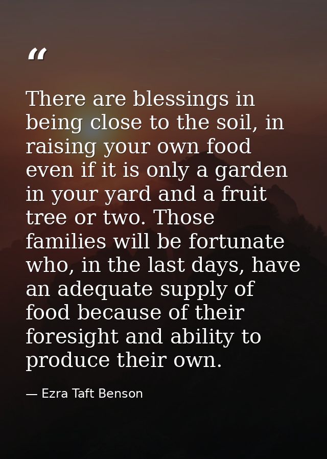 There are blessings in being close to the soil, in raising your own food even if it is only a garden in your yard and a  — Ezra Taft Benson