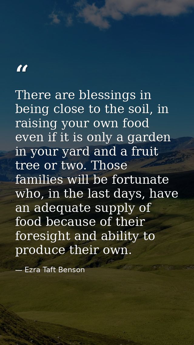 There are blessings in being close to the soil, in raising your own food even if it is only a garden in your yard and a  — Ezra Taft Benson