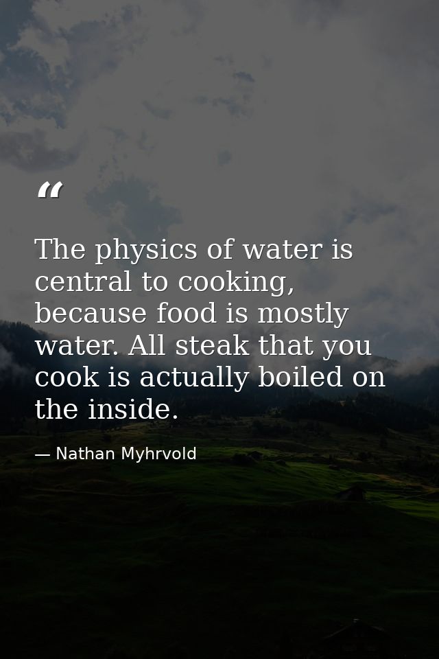 The physics of water is central to cooking, because food is mostly water. All steak that you cook is actually boiled on  — Nathan Myhrvold