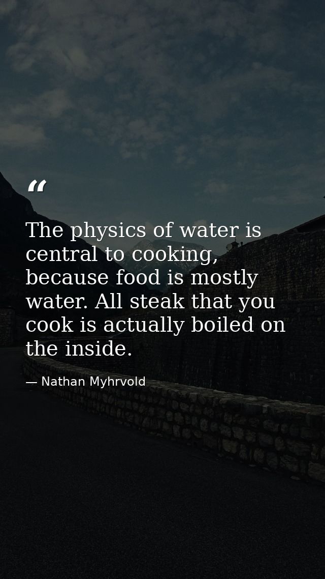 The physics of water is central to cooking, because food is mostly water. All steak that you cook is actually boiled on  — Nathan Myhrvold