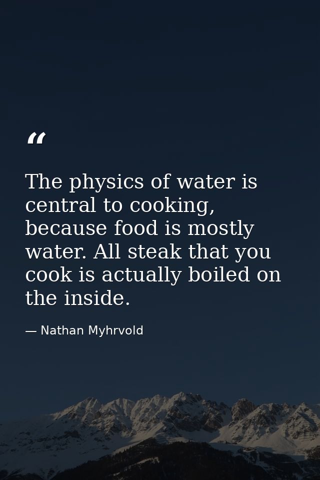 The physics of water is central to cooking, because food is mostly water. All steak that you cook is actually boiled on  — Nathan Myhrvold