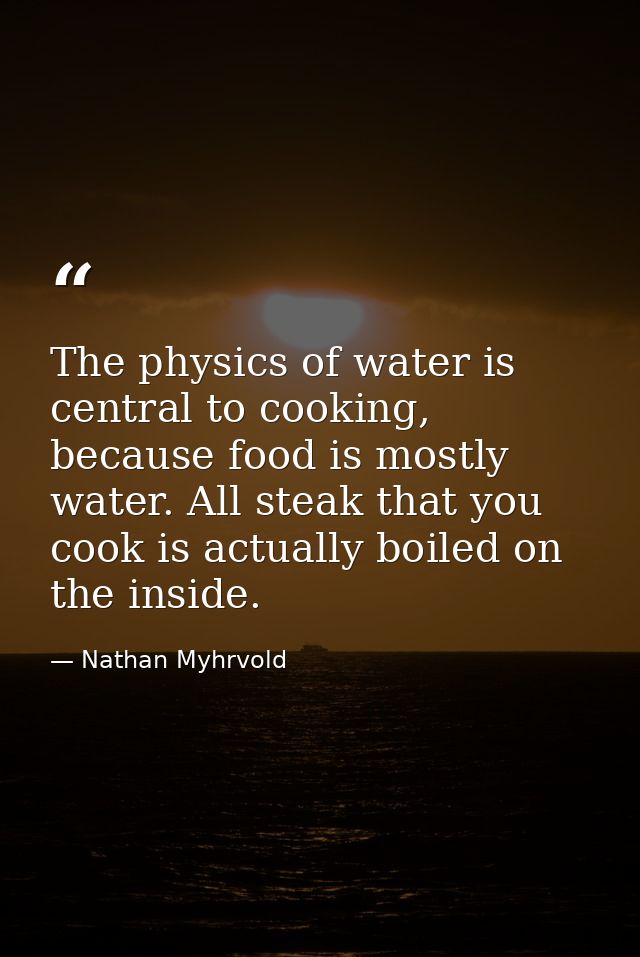 The physics of water is central to cooking, because food is mostly water. All steak that you cook is actually boiled on  — Nathan Myhrvold