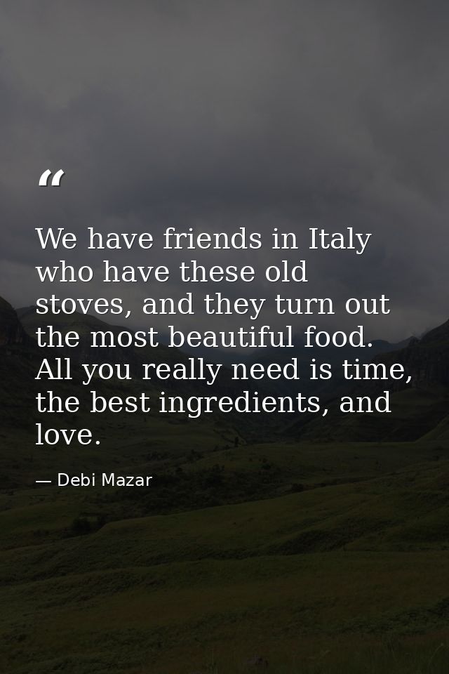 We have friends in Italy who have these old stoves, and they turn out the most beautiful food. All you really need is ti — Debi Mazar