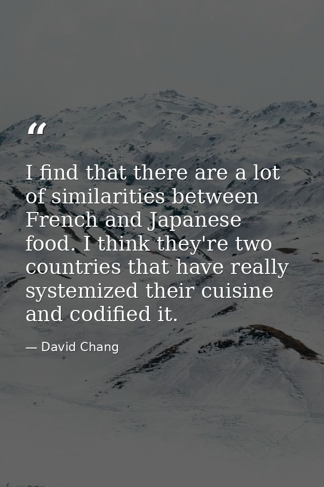 I find that there are a lot of similarities between French and Japanese food. I think they're two countries that have re — David Chang