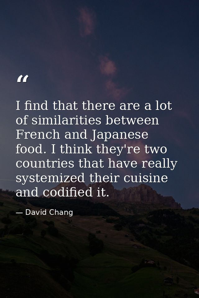 I find that there are a lot of similarities between French and Japanese food. I think they're two countries that have re — David Chang