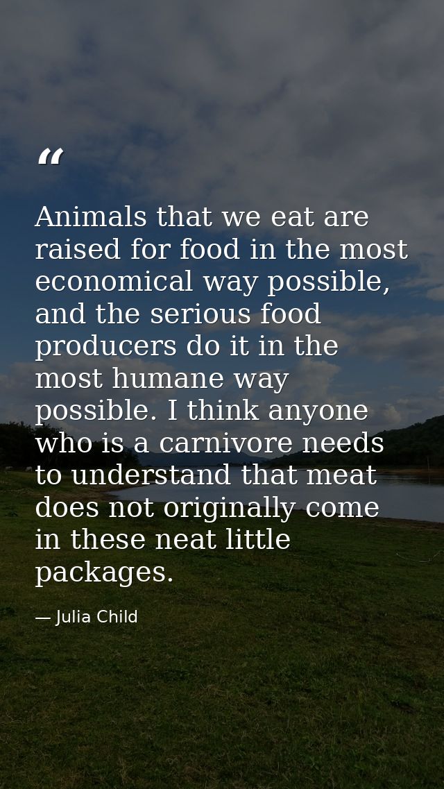 Animals that we eat are raised for food in the most economical way possible, and the serious food producers do it in the — Julia Child