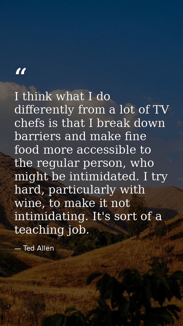 I think what I do differently from a lot of TV chefs is that I break down barriers and make fine food more accessible to — Ted Allen