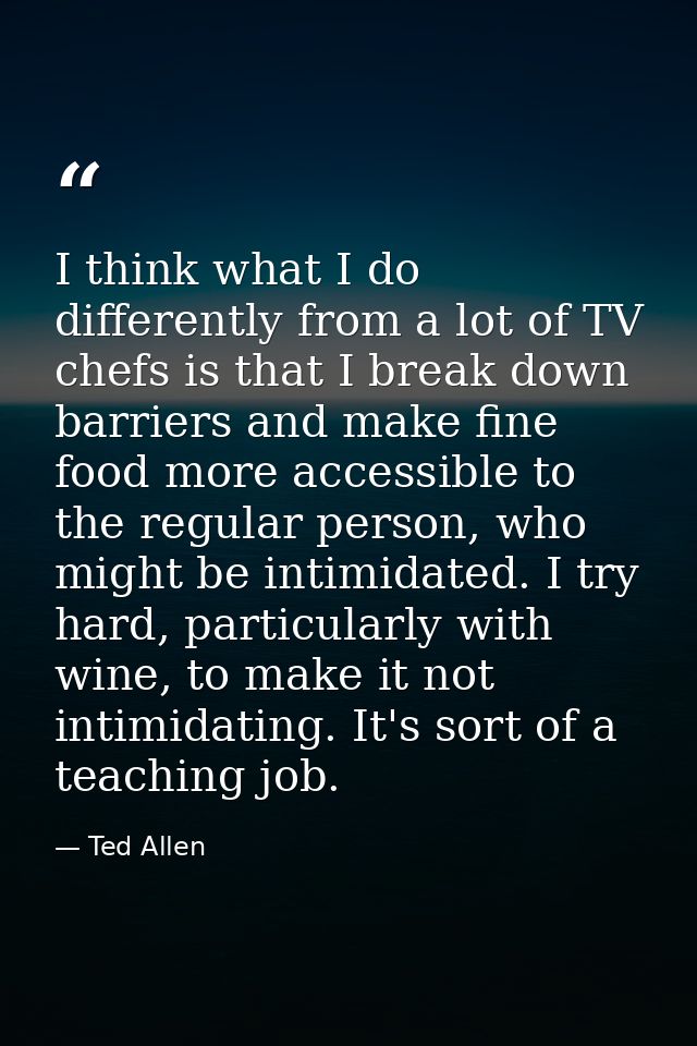 I think what I do differently from a lot of TV chefs is that I break down barriers and make fine food more accessible to — Ted Allen