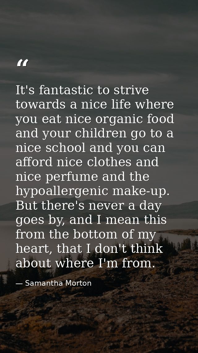 It's fantastic to strive towards a nice life where you eat nice organic food and your children go to a nice school and y — Samantha Morton