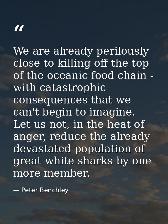 We are already perilously close to killing off the top of the oceanic food chain - with catastrophic consequences that w — Peter Benchley