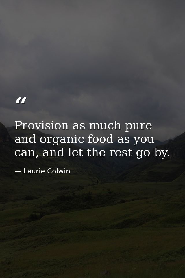 Provision as much pure and organic food as you can, and let the rest go by. — Laurie Colwin