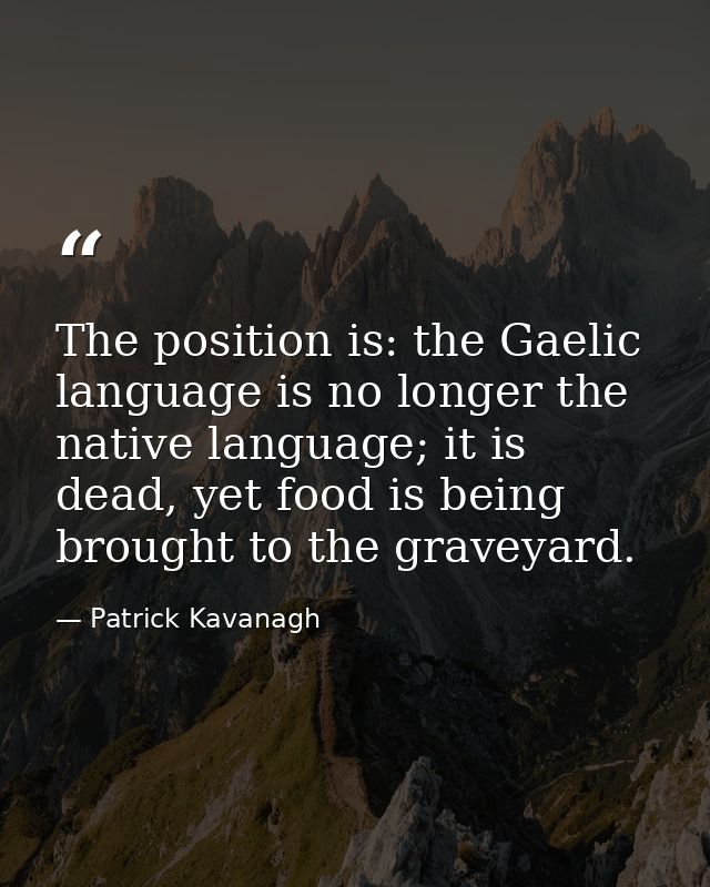 The position is: the Gaelic language is no longer the native language; it is dead, yet food is being brought to the grav — Patrick Kavanagh