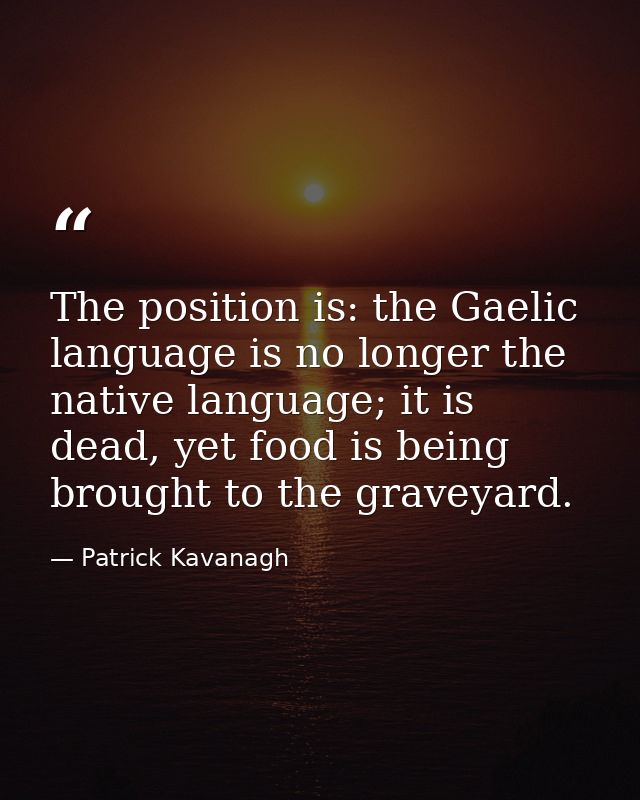 The position is: the Gaelic language is no longer the native language; it is dead, yet food is being brought to the grav — Patrick Kavanagh