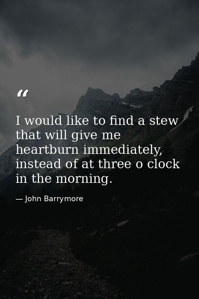 I would like to find a stew that will give me heartburn immediately, instead of at three o clock in the morning. — John Barrymore