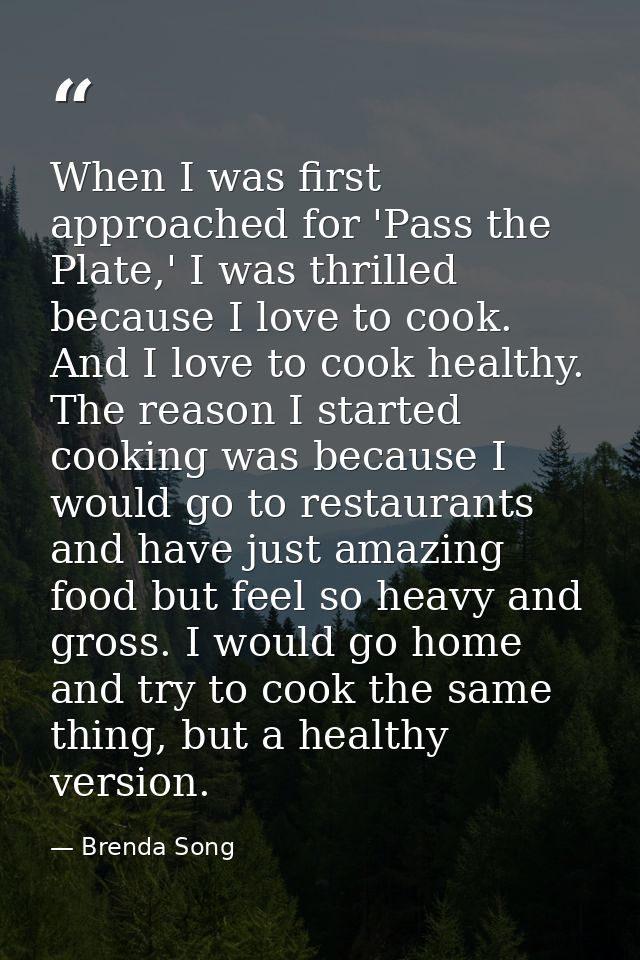 When I was first approached for 'Pass the Plate,' I was thrilled because I love to cook. And I love to cook healthy. The — Brenda Song