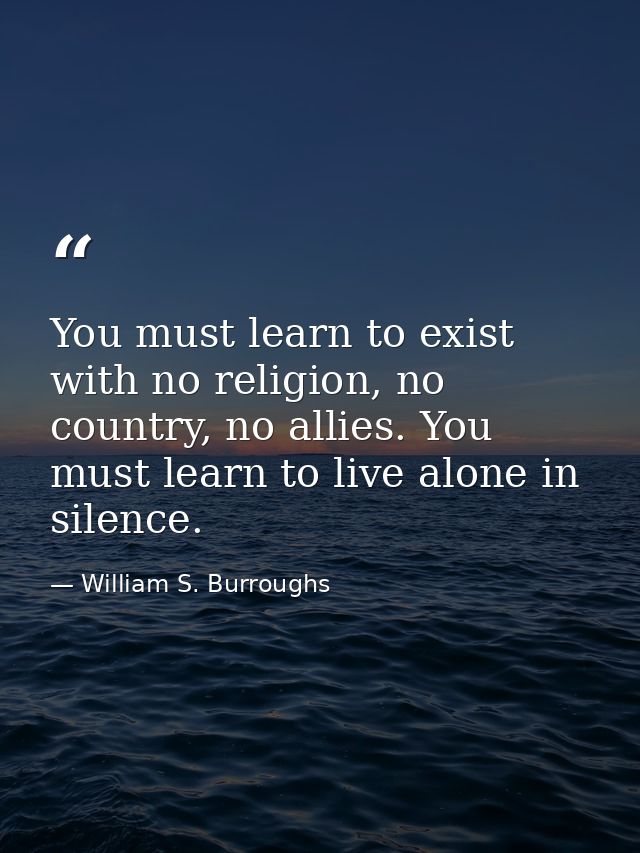 You must learn to exist with no religion, no country, no allies. You must learn to live alone in silence. — William S. Burroughs