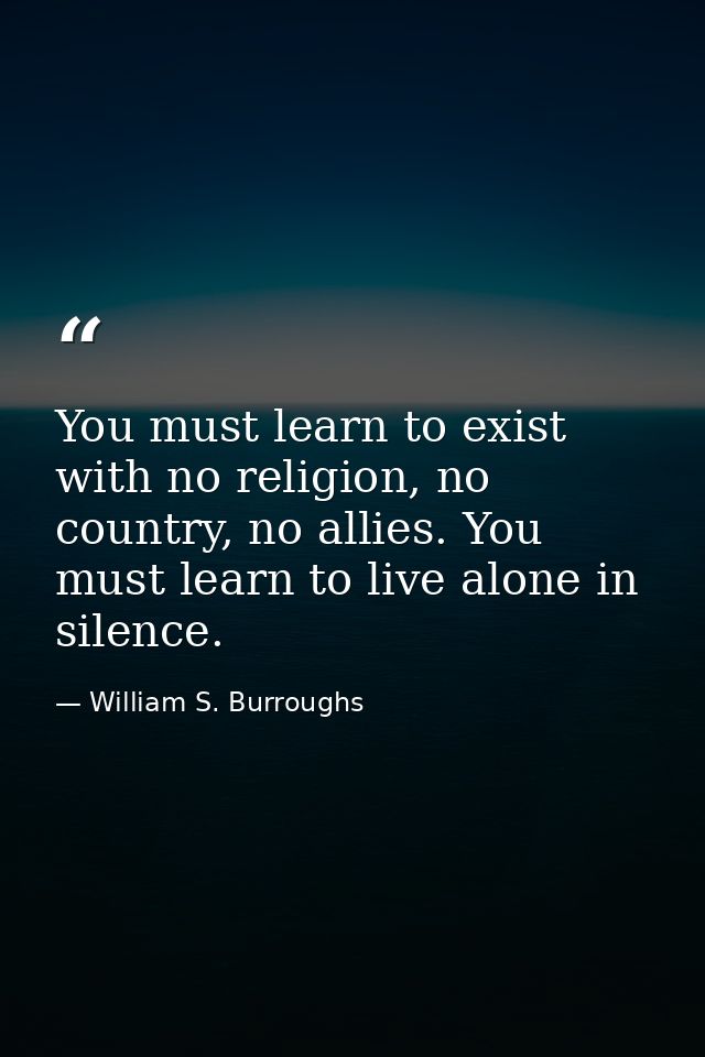 You must learn to exist with no religion, no country, no allies. You must learn to live alone in silence. — William S. Burroughs