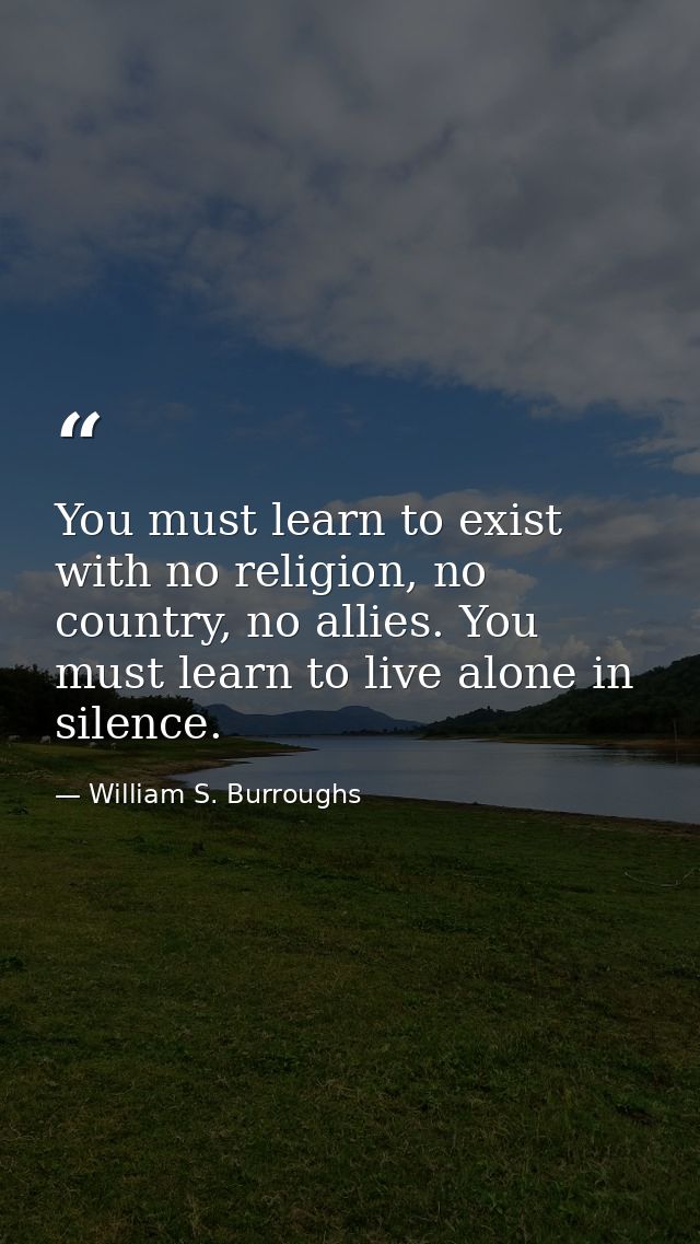 You must learn to exist with no religion, no country, no allies. You must learn to live alone in silence. — William S. Burroughs