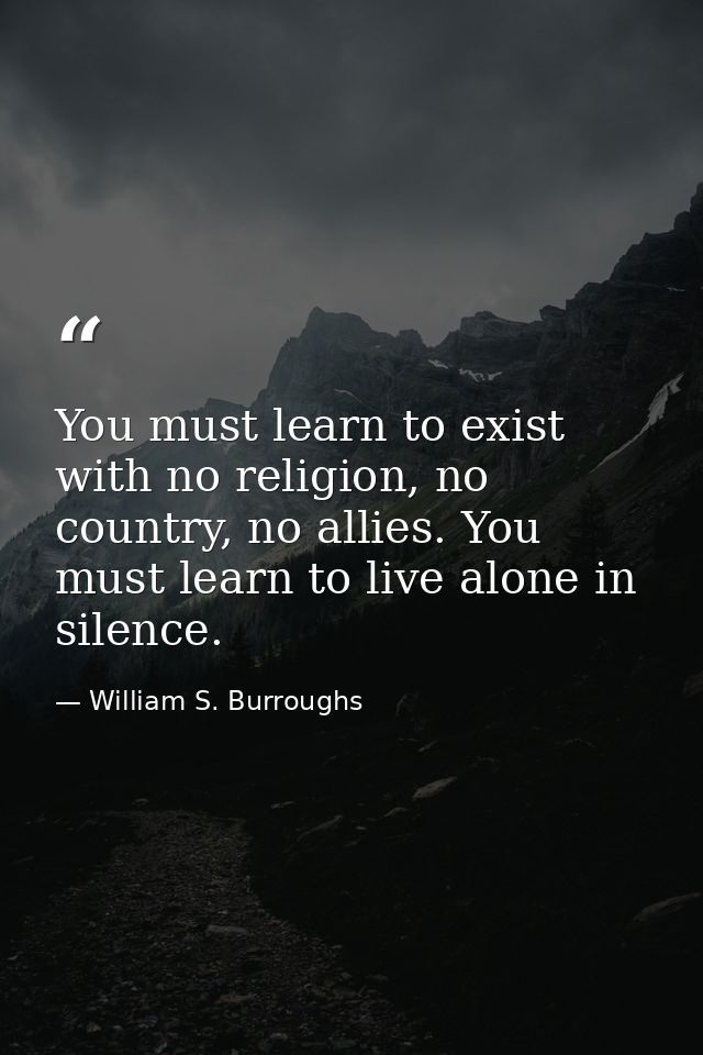 You must learn to exist with no religion, no country, no allies. You must learn to live alone in silence. — William S. Burroughs