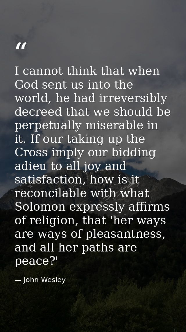 I cannot think that when God sent us into the world, he had irreversibly decreed that we should be perpetually miserable — John Wesley