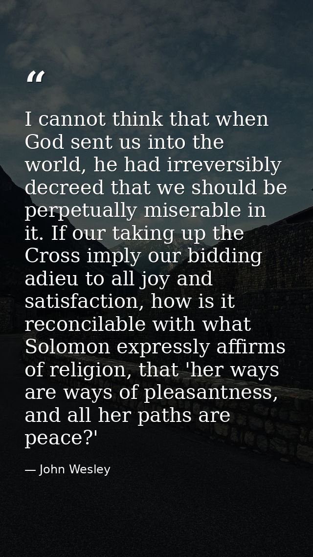 I cannot think that when God sent us into the world, he had irreversibly decreed that we should be perpetually miserable — John Wesley