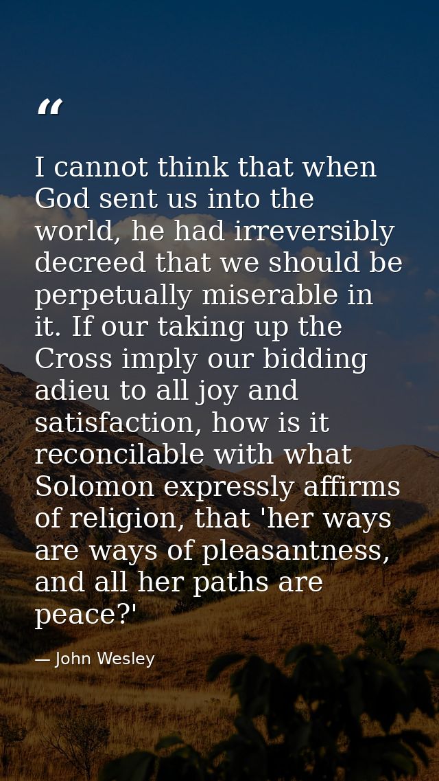 I cannot think that when God sent us into the world, he had irreversibly decreed that we should be perpetually miserable — John Wesley