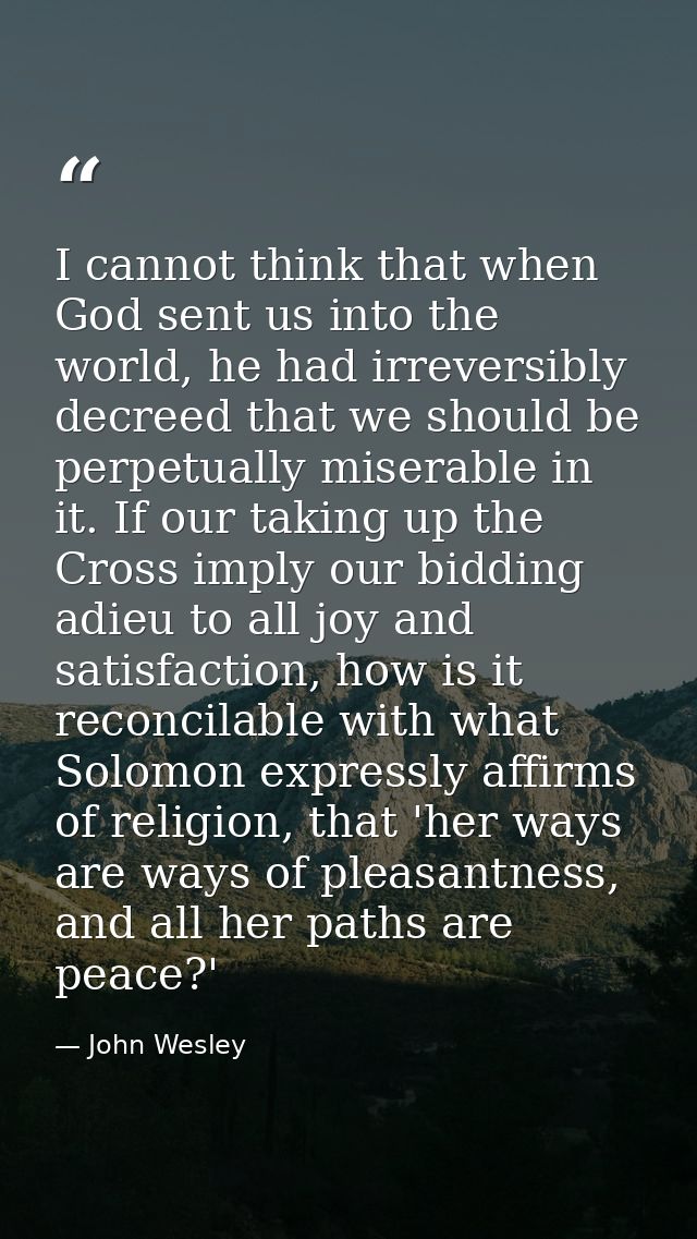 I cannot think that when God sent us into the world, he had irreversibly decreed that we should be perpetually miserable — John Wesley