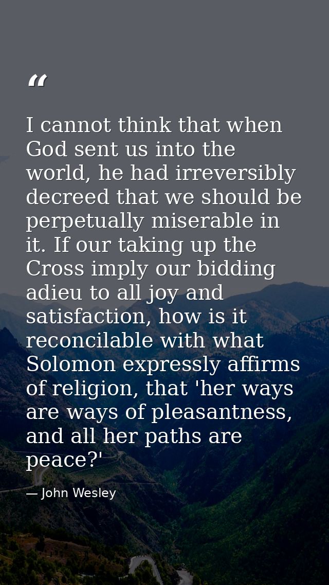 I cannot think that when God sent us into the world, he had irreversibly decreed that we should be perpetually miserable — John Wesley
