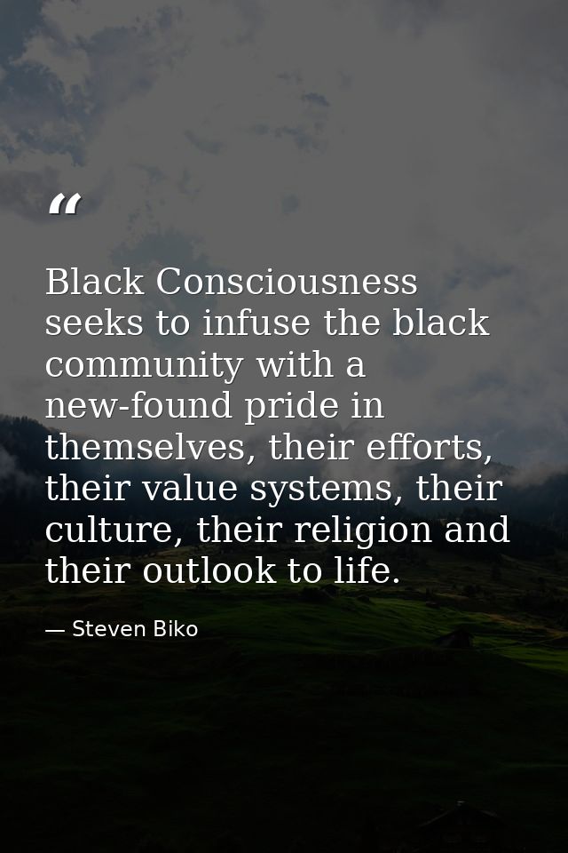 Black Consciousness seeks to infuse the black community with a new-found pride in themselves, their efforts, their value — Steven Biko