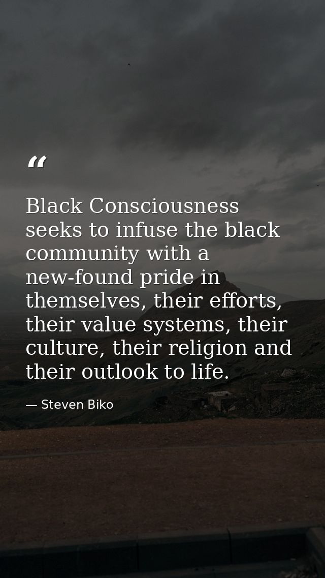 Black Consciousness seeks to infuse the black community with a new-found pride in themselves, their efforts, their value — Steven Biko