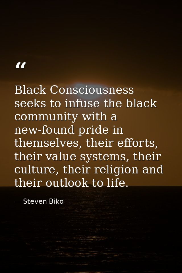 Black Consciousness seeks to infuse the black community with a new-found pride in themselves, their efforts, their value — Steven Biko