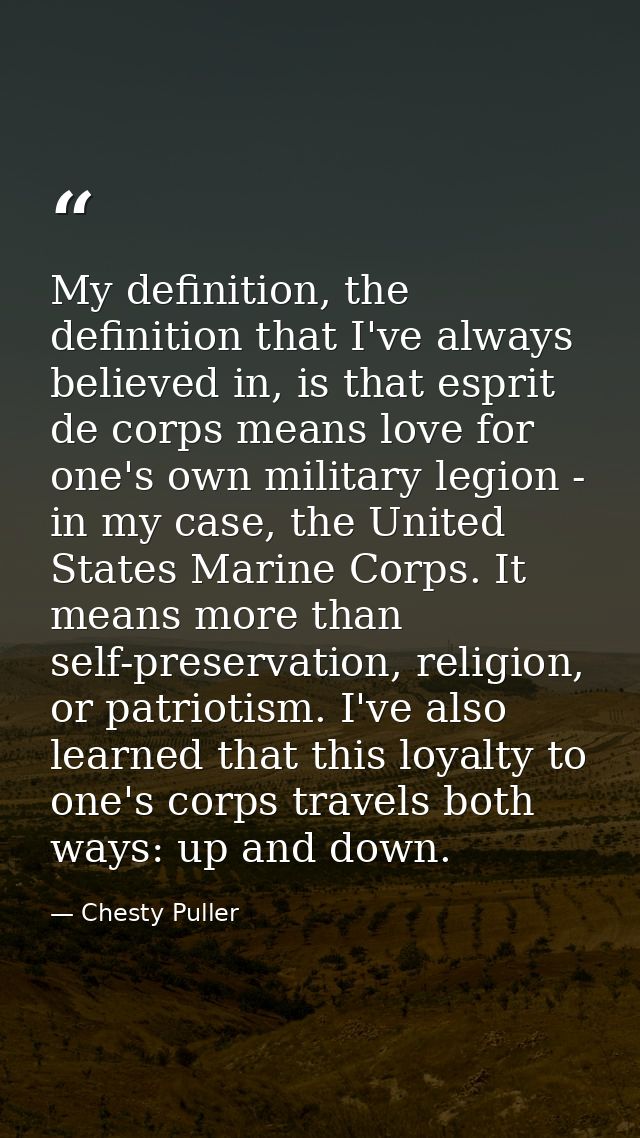 My definition, the definition that I've always believed in, is that esprit de corps means love for one's own military le — Chesty Puller