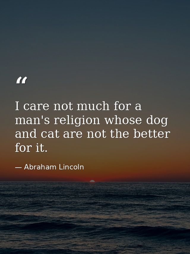 I care not much for a man's religion whose dog and cat are not the better for it. — Abraham Lincoln
