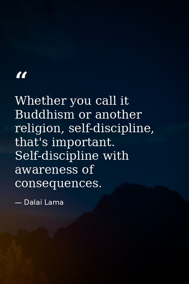 Whether you call it Buddhism or another religion, self-discipline, that's important. Self-discipline with awareness of c — Dalai Lama