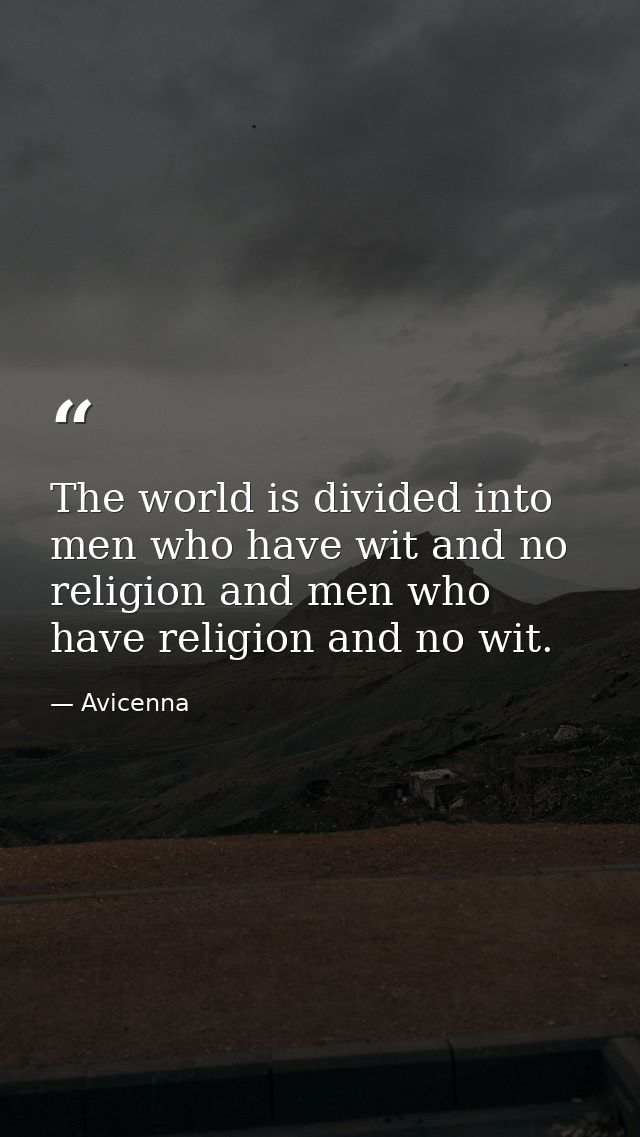 The world is divided into men who have wit and no religion and men who have religion and no wit. — Avicenna