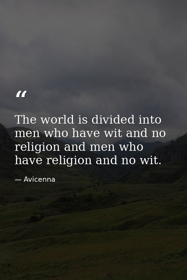 The world is divided into men who have wit and no religion and men who have religion and no wit. — Avicenna