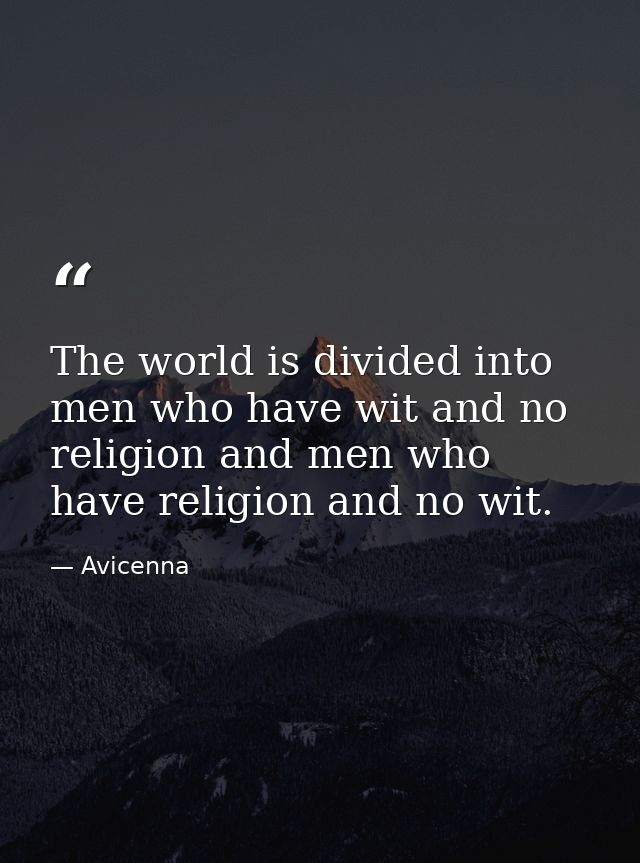 The world is divided into men who have wit and no religion and men who have religion and no wit. — Avicenna