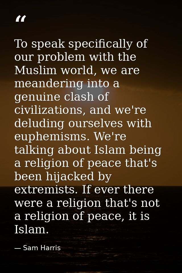 To speak specifically of our problem with the Muslim world, we are meandering into a genuine clash of civilizations, and — Sam Harris
