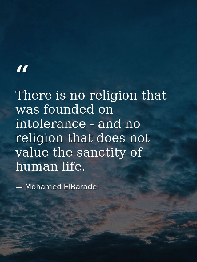There is no religion that was founded on intolerance - and no religion that does not value the sanctity of human life. — Mohamed ElBaradei