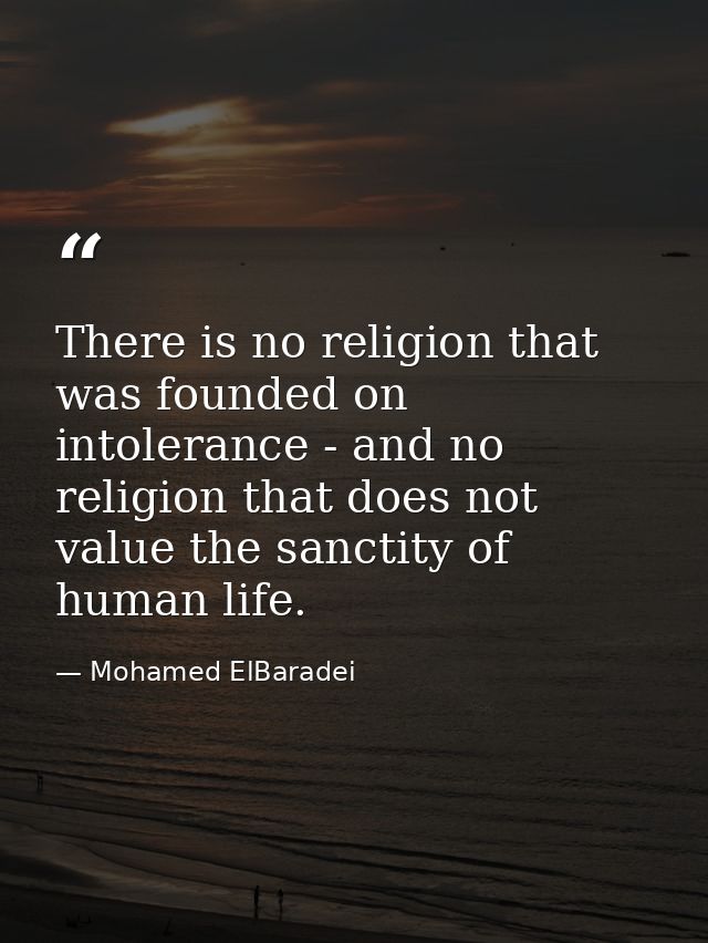 There is no religion that was founded on intolerance - and no religion that does not value the sanctity of human life. — Mohamed ElBaradei