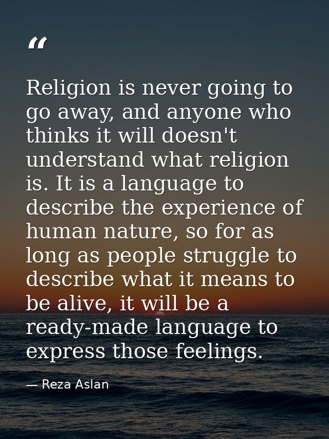 Religion is never going to go away, and anyone who thinks it will doesn't understand what religion is. It is a language  — Reza Aslan