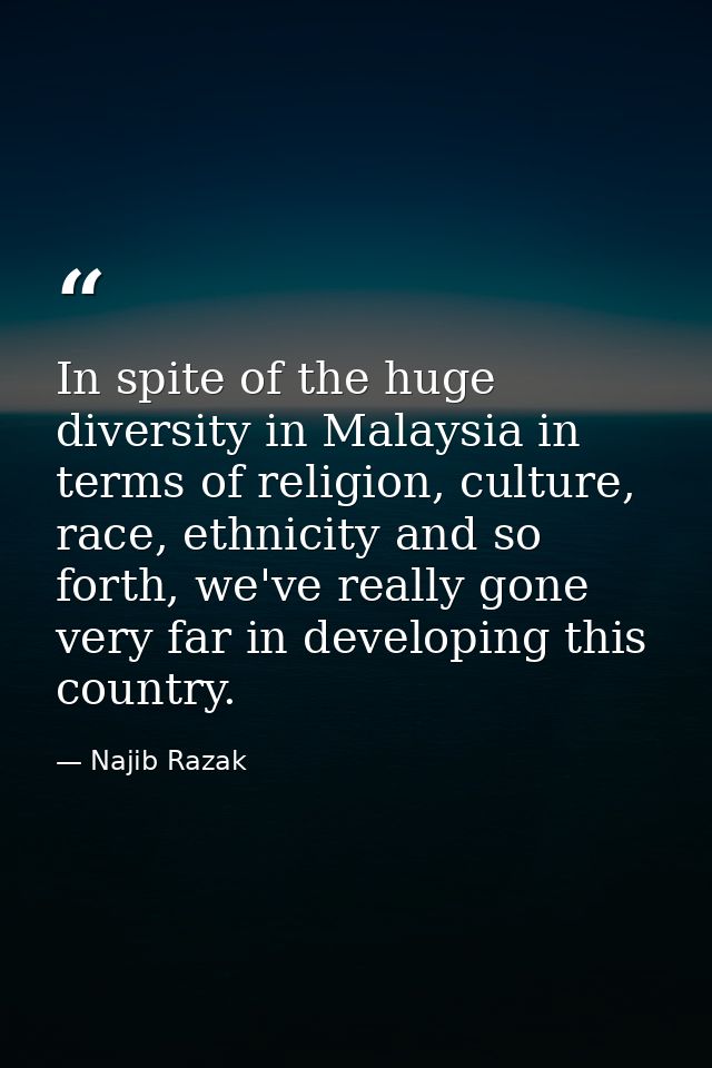 In spite of the huge diversity in Malaysia in terms of religion, culture, race, ethnicity and so forth, we've really gon — Najib Razak
