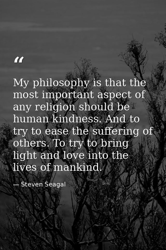 My philosophy is that the most important aspect of any religion should be human kindness. And to try to ease the sufferi — Steven Seagal
