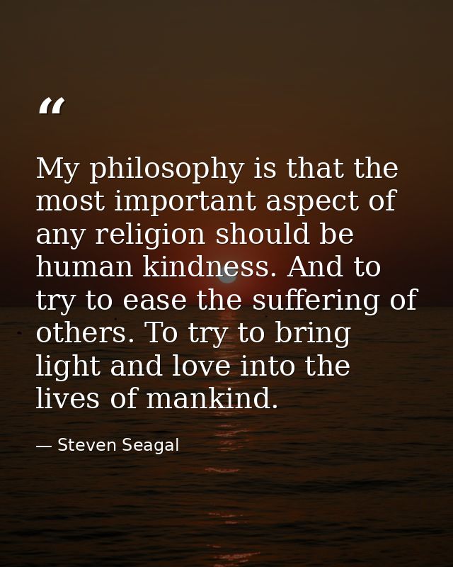 My philosophy is that the most important aspect of any religion should be human kindness. And to try to ease the sufferi — Steven Seagal