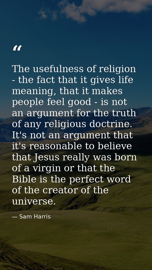 The usefulness of religion - the fact that it gives life meaning, that it makes people feel good - is not an argument fo — Sam Harris